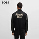BOSS Porsche co-branded BOSS men's 2024 autumn leather sleeve design wool blend jacket 001-black 46