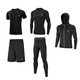 361 Plush running sports suit for men, winter warm tights, training clothes, track and field fitness clothes, morning running quick-drying clothes, warm five-piece set-black 2XL