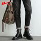 Huili Martin Boots Herren Sommer 2025 Neue heiße High-Top-Stiefel Herren-Briten-Stil schwarze Lederstiefel Schwarz 44