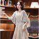 Kuhuke high-end banquet small evening dress 2024 new sequin host temperament small luxury socialite annual meeting girl champagne color XXL