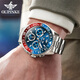 European Pinke Swiss Certified Brand Watch Men's Water Ghost Mechanical Watch Vollautomatisch leuchtend wasserdichte Herrenuhr Multifunktions Uhr OUPKE-3271-Stahlgürtel Blue Herren's Watch