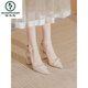 Holzspecker Haupthochzeitskleid Französisch One-Button High Heels für Frauen 2025 Sommer neuer Stil-Z-Zoe Dicke Absatz Sandalen Hollow Single Schuhe Brautjungfernschuhe Aprikosenfarbe 5 cm 38