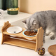 CLCEY Ceramic Cat Bowl Rack Protects Cervical Vertebral Anti-Black Chin Small Dog Anti-Slip Anti-Tip Teddy Adjustable Height Dog Bowl Two Black Footprints + Double Bowl Rack