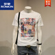 
ROMON (ROMON) 2024 short-sleeved T-shirt for men in summer fashion European print men's pure cotton slim round neck versatile half-sleeved t white 683 heavyweight M 95115Jin [Jin equals 0.5 kg]