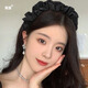 Jiaoxia heightening skull pleated headband for women 2024 new autumn and winter hairpin showing face small face wash birthday gift headband Liu Yifei same style black satin headband width 3cm