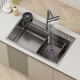 Jiumu Sink Nano Gun Gray SUS304 Thickened Stainless Steel Vegetable Basin Kitchen Handmade Large Single Tank Household Dishwasher Pot Lower Left Water Pull Set + Soap Liquid + Water Cleaning Faucet 680mm*450mm