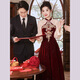 Li Baixin Chinese style cheongsam toasting dress 2025 new bride wedding luxury autumn and winter red wedding dress engagement dress spring burgundy long style L recommended 100-110Jin Jin equals 0.5 kg