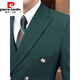 Pierre Cardin suit men's formal suit wedding slim British style business casual double-breasted men's suit jacket new product dark green suit + pants 5XL