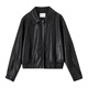 Shandubila Urban Commuting PU Leather Jacket Women's Spring Loose Slim Jacket Lapel Motorcycle Jacket Black S