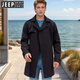 Jeep Spirit Jeep Trench Coat Herren Frühling und Herbst 2025 Neue Männerkleidung Europäischer und amerikanischer Langhülle Lampe Slim Double Breasted Casual Clothing Black L.
