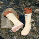 Nine-inch sunny thick-soled high-tube rain boots outdoor camping rain boots wading and wading the river, fishing and rushing the sea, waterproof and anti-slip water shoes, white buckle rain boots 38
