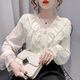 
Yu Zhaolin (YUZHAOLIN) [2694 people collect] 2025 summer new short-sleeved T-shirt for women's tops fashionable lace ruffled V-neck shirt white short-sleeved M