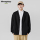 MMOPTOP Japanese solid color sweater long-sleeved men's autumn and winter retro loose V-neck cardigan MT2350 black 2XL