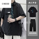 CINESSD【套装】学院风DK制服白衬衫男短袖痞帅宽松休闲日系衬衣班服一套 【三件装】白色衬衫+领带+西裤 M