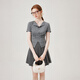 Fan Silann Sweet Hot Girls Flocking Bow Knitted T-shirt 2024 Summer New Lapel Slim 12529 Gray XL