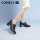 Kang Li's black leather shoes for women's thick heels 2024 autumn new fashion square-toe lace-up French nude boots commuting deep mouth shoes black (sheep leather) 36

