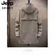 JEEP SPIRIT Men's Jacket Hooded Korean Style Business Windbreaker Jacket Mid-Length Casual Spring Autumn 2024 New Men's Top Khaki 2XL =130-145Jin Jin equals 0.5 kg
