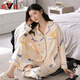 Yalu pajamas for women in autumn and winter pure cotton long-sleeved cardigan spring and autumn cartoon bear cute women's cotton home clothing set 9221 M (80-100Jin [Jin equals 0.5 kg])