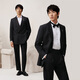 Guillaume Tuxedo Wool Suit Men's Double-Breasted Black Formal High-Grade Groom Wedding Dress Suit Swallowtail Black Top + Pants 48