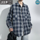 
JEEP SPIRIT Loose and Handsome Long Sleeve Shirt Plaid 2025 Spring and Autumn Men's Student Casual Jacket Retro American Work Shirt K12109 Blue XL
