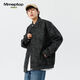 MMOPTOP American PU leather baseball jacket men's spring and autumn trendy handsome work jacket top 6211 black M