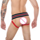Clever -Menmode Europäischer und amerikanischer Männer Sport Tanga Wide Gürtel atmungsaktive große Bag Bag Hüfte Doppelte Ticks Weiß 1 Streifen L (80-87 cm)