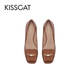 Kisscat küssen Katze Sommer Neue französische Stil High Heel Schuhe Fischmund dicker Absatzmund Single Schuhe Frauen Ka54168-13 Dunkelgelbbraun 37