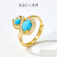 IL&CO Youke S925 Silver Small Gourd Natural Turquoise Necklace Women's National Style Jewelry Birthday Valentine's Day Gift S925 Silver Turquoise Ring