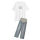 Minchao Glenn, schwangere Frauen, die ihren Bauch bedecken, ohne ihre Schwangerschaft Top losen Modeanzug Sommerhose Zweiteiler Set für Frauen Sommer neuer Stil schwarzer Top + Jeans L.