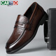 
CARTELO men's leather shoes summer breathable business casual shoes loafers one-foot hollow leather shoes men 9934 brown 38