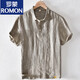 罗蒙（ROMON）中国风亚麻翻领短袖t恤男有带领麻布男装棉麻料T宽松翻领上衣服 msp-795浅蓝色 2XL