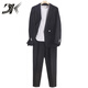 DK Light Luxury Men's Suit Suit Men's Jacket Loose Spring and Autumn Business Casual Formal Suit Suit Gray - Two-piece suit + trousers S Suitable for 100-115 Jin Jin equals within 0.5 kg