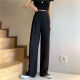Clever black suit pants for women in spring and autumn thin Korean style high waist drooping and slimming straight loose wide-leg floor casual trousers 1047# [Black one button] M [Suggested 94-108Jin[Jin equals 0.5 kg]]