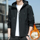 Playboy Autumn and Winter Jackets Men's 2025 New Hooded and Velvet Youth Loose Jacket Short Solid Color Gown Black XL