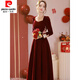 Pierre Cardin 23 New Toast Wear Bridal Red Wedding Winter High-end Velvet Engagement Dress Long Sleeve Autumn and Winter Women Burgundy L