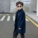 Disney (Disney) Boys Korean Version Thick Woolen Coat Children's Autumn and Winter New Double-breasted Medium-Length Woolen Windbreaker Coat Lake Green Cotton and Thickened Winter Style L-140 Recommended Height 130cm