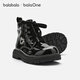 Balabala children's shoes girls Martin boots glossy 2026 new spring and autumn baby boots zipper style New Year's anti-slip love shape