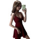 Luo Hudou nightclub sexy women's clothing makes you look slim and age-reducing summer French slim strapless dress nightclub sexy temperament dress hanging wine red (delivered on the same day) 2XL