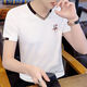 Hailan selected short-sleeved T-shirt men's summer tops for men's half-sleeved T-shirt trendy slim fit new trendy brand 826-dark gray v. collar M Recommended 80-100Jin [Jin equals 0.5 kg]