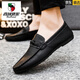
Western Region Camel (VANCAMEL) Men's Bean Dog Shoes Korean Business Work Casual Leather Shoes Breathable and Versatile Anti-Slip One-Pin Men's Shoes 2025 Summer D826 Black + Height Enhancement Pad 39 Small