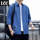 Lee DPRRE Pure Cotton 7-Viertel-Ärmel-Hemd Herren Arbeit Jacke Koreaner Stil Trendy Lose Casual Shirt Herren lässig Hong Kong Style 723 Blau (7-Quartal) Lee01 XL
