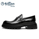 Goldlion Men's Shoes 2025 Autumn Business Casual Shoes Scratched Large Toe Wide Leather Shoes Men's Thick Sole Heightening Formal Shoes Genuine Leather Black G580440338AAA 42