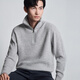 Announcement bird half zipper stand-alone cardigan men's casual pullover straight knitted sweater KEBY243060U ash 52