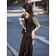 Awakening Paradise Autumn and Winter Fashionable French Commuting Vest Jacket Bottoming Shirt Wide Leg Pants Suit Brown XL