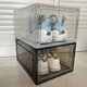 Acrylic shoe box fully transparent magnetic hard plastic transparent drawer type shoe box shoe storage box plus front door transparent black 20 pieces