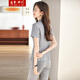 Dream Yiren short-sleeved suit for women summer thin high-end professional OL commuting temperament business formal suit for women gray suit + pants (black suspenders) XL