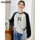 Sweat-shirt Pincai pour les manches de raglan d'automne pour femmes contrastant la couleur d'épissage de la lettre d'impression de manche ronde à manches longues P129W1396