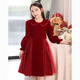 Disney Girls Dress Velvet Children's Skirt Red Princess Dress Host Performance Clothes Autumn and Winter Long Sleeve Plus Velvet Red Regular 130