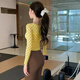 Shuangxiu Beautiful Yoga Wear for Women 2025 New Dopamine Long Sleeve Suit Polka Dot Autumn and Winter Pilates Fitness Suit with Chest Pad Yellow Brown Polka Dot Top S 85-100
