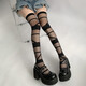 Night classroom strappy stockings white pure lust lolita socks subculture long knee socks y2k white silk black 1 pair